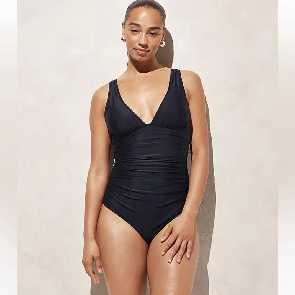 NWT J CREW Ruched V-neck one-piece in black